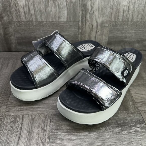 Hey Dude Delray Slide Classic Women's size 10 Metallic Platform Sandals - Picture 3 of 8